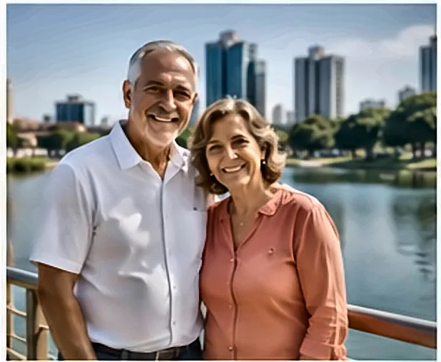 Casal de idosos aposentados passeando no parque — Consignado INSS Para Financiar Negócio da Família: Riscos e Estratégias
