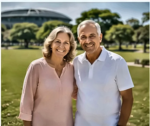 Casal de idosos aposentados passeando no parque — Planejamento Financeiro Para a Transição Para a Aposentadoria
