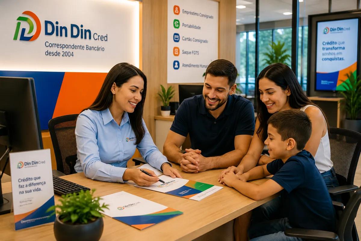 Consignado Para Negativado: Como Funciona e Quem Tem Direito Cliente em atendimento humanizado na loja da Din Din Cred — Consignado Para Negativado: Como Funciona e Quem Tem Direito