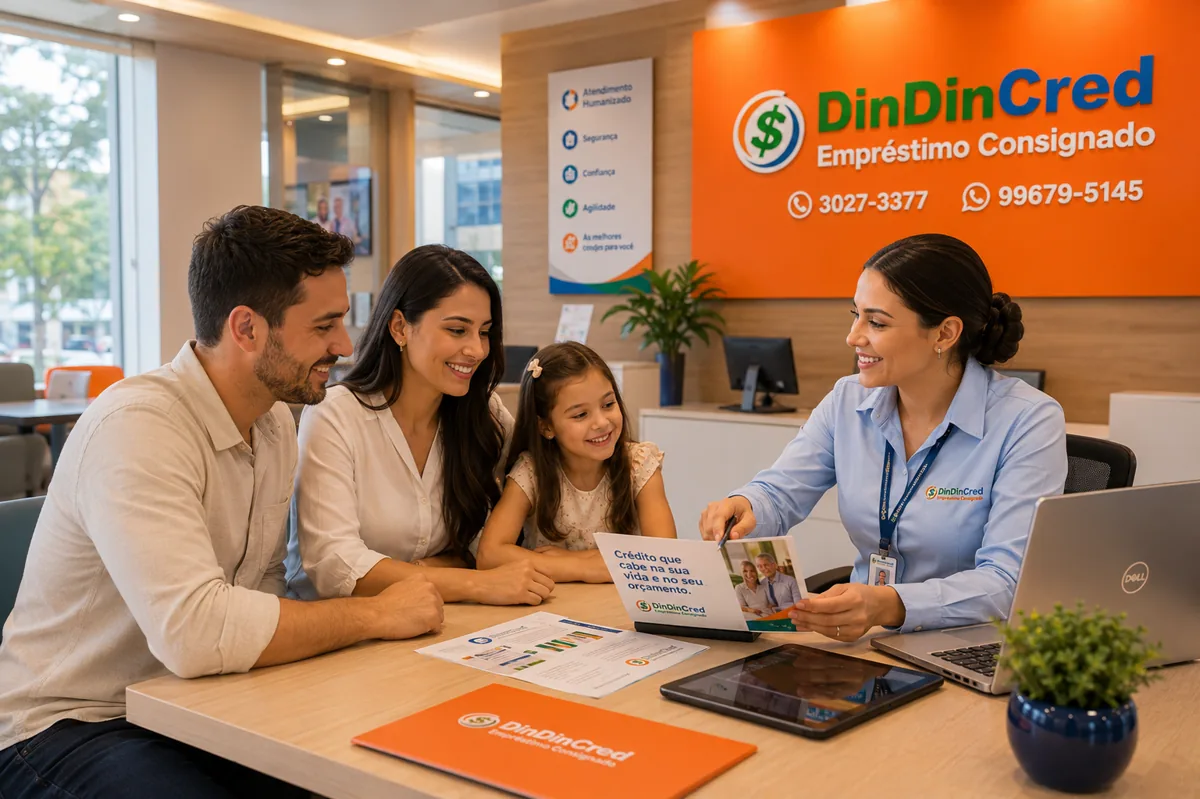 Cliente em atendimento humanizado na loja da Din Din Cred — Consignado INSS em Recife PE: Aposentados e Pensionistas com Atendimento Digital