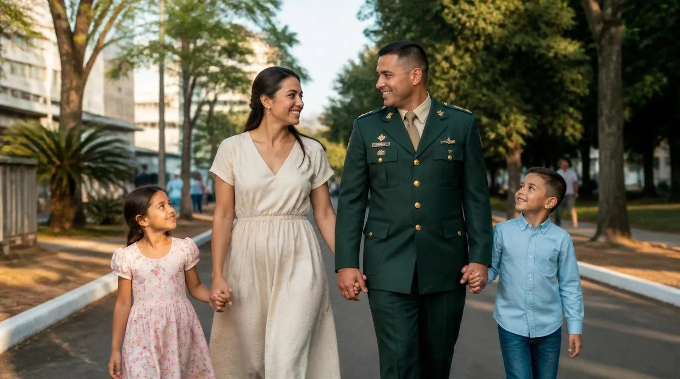 Militar das Forças Armadas em momento especial com a família — Refinanciamento de consignado militar