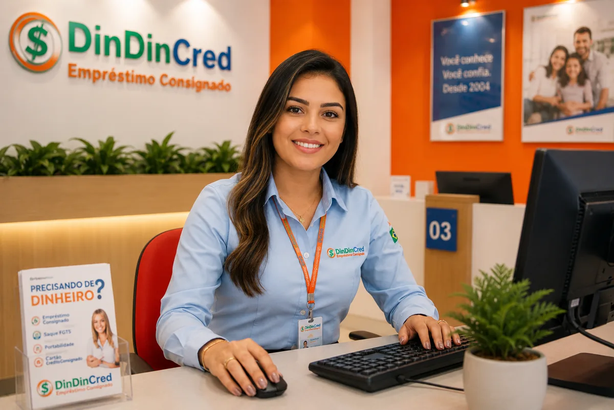 Especialista da Din Din Cred orientando cliente para evitar erros no consignado