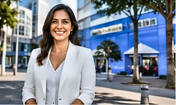 Mulher confiante planejando suas finanças na cidade — Consignado Para Viúvo e Pensionista INSS: Guia Completo Para Uma Situação Específica