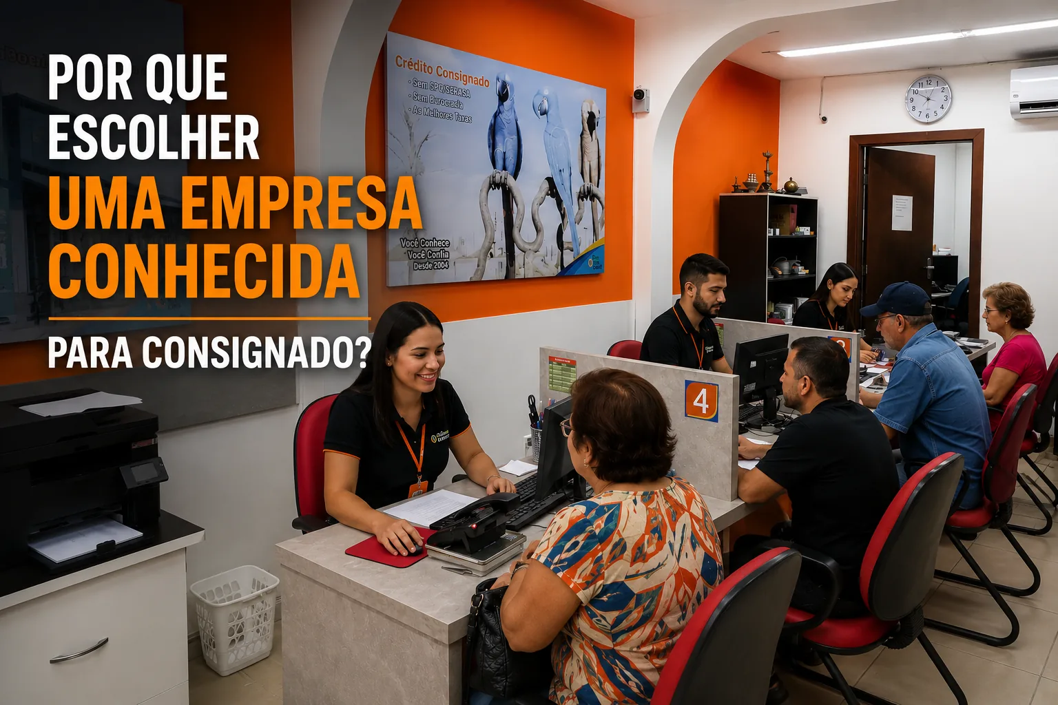 Equipe da Din Din Cred atendendo clientes na loja, ilustrando por que escolher uma empresa conhecida para o consignado