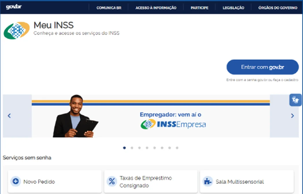 Portal Meu INSS com o botão Entrar com gov.br em destaque