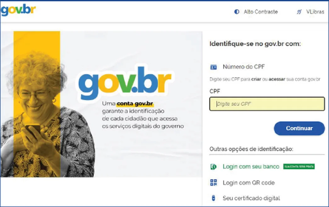 Tela de identificação do gov.br solicitando o número do CPF