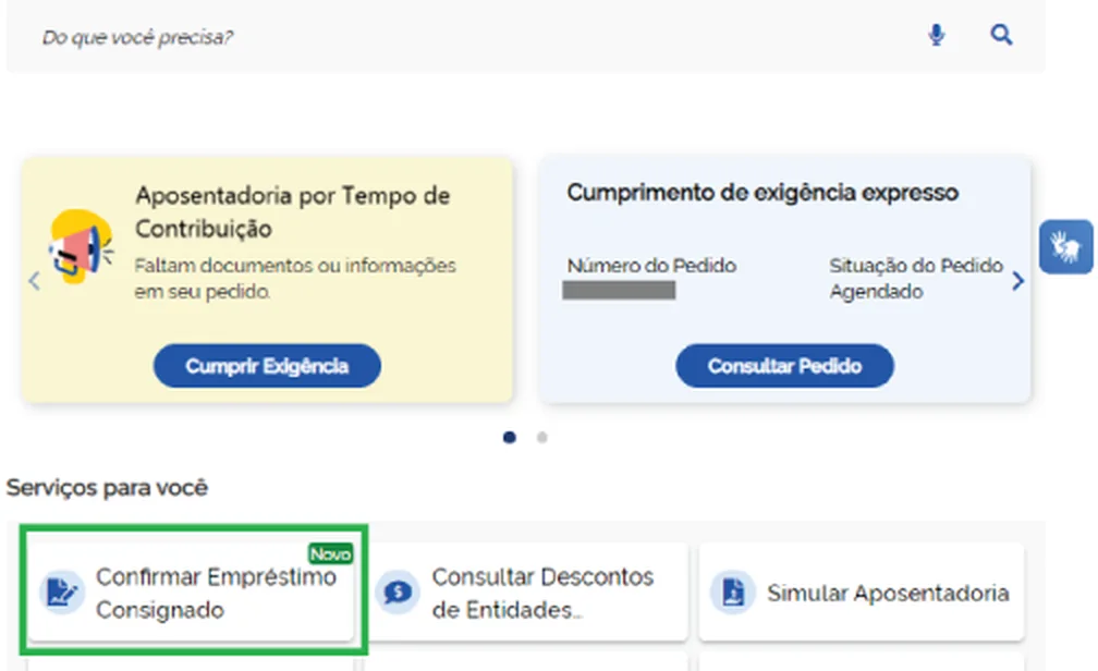 Busca do Meu INSS exibindo o serviço Confirmar Empréstimo Consignado