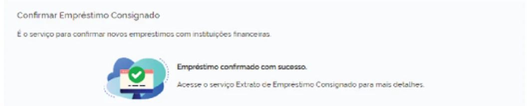 Mensagem do Meu INSS indicando a conclusão do serviço de confirmação de empréstimo consignado