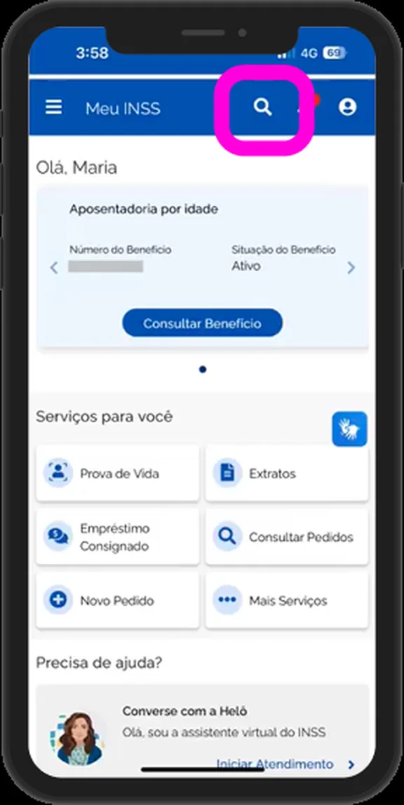 Tela inicial do Meu INSS após o login, com a lista de serviços disponíveis